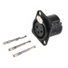 Neutrik Panel XLR Connector, Straight Orientation, 3 Contacts, 50V, Female, Silver over Nickel Plating NC3FD-LX-HA-BAG