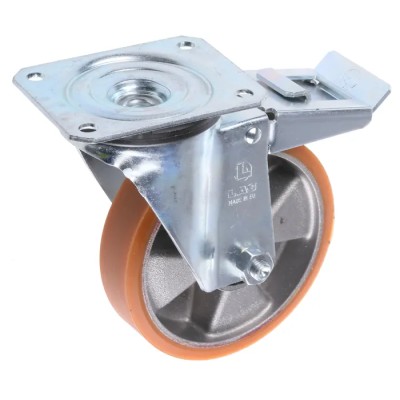 LAG Braked Swivel Castor, 200 kg Load Capacity, 125 mm Polyurethane Wheel, Galvanised Steel Frame, Medium Duty 26058 FR