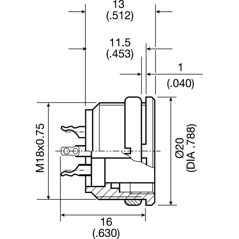 Amphenol Industrial signalmate C091 2 Pole Straight M16 DIN Socket 5A 300V IP40 Panel Mount T3203-000