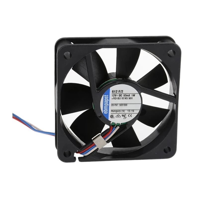 ebm-papst 600 F Series Sleeve Bearing DC Axial Fan 12V DC 1 W 83 mA 29 m³/h 60 mm Square Frame 612 F/2