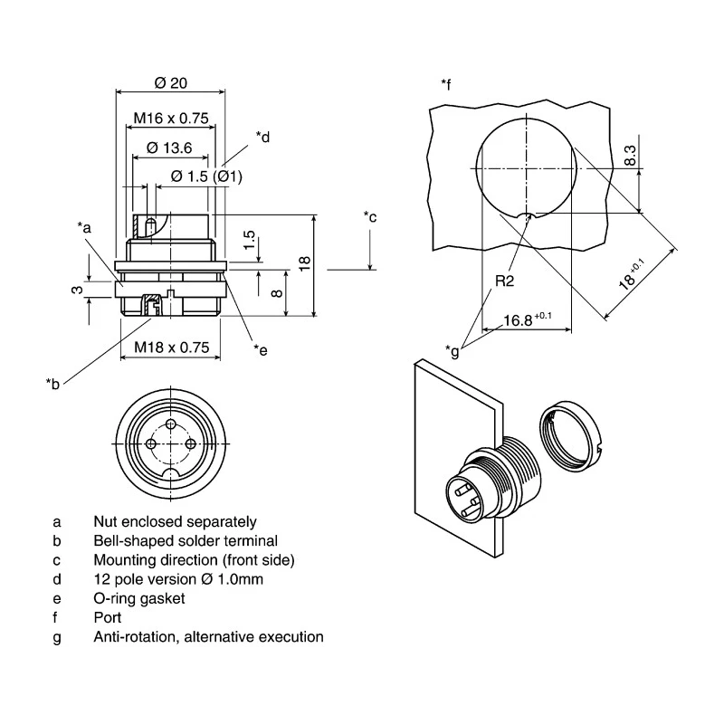 Lumberg 8 Pole Straight M16 DIN Plug, Wall Mount Male, Threaded, IP68, 5A 60V AC 0314 08-1