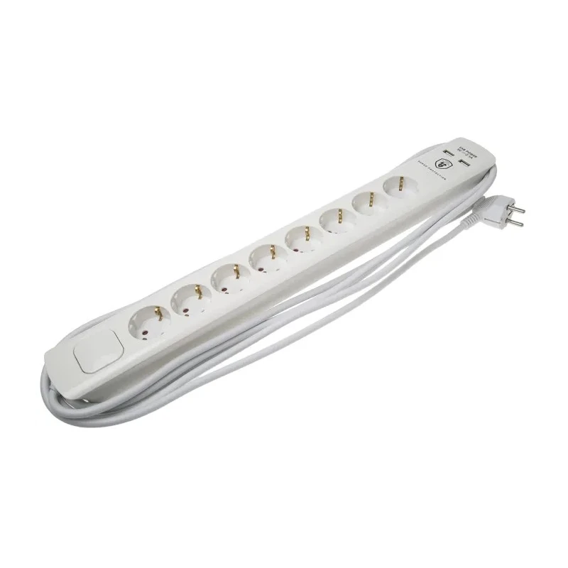 RS PRO 5 m 8 Socket Schuko Extension Lead Power Strips 250V 16A with IP20 Rating 146-6746