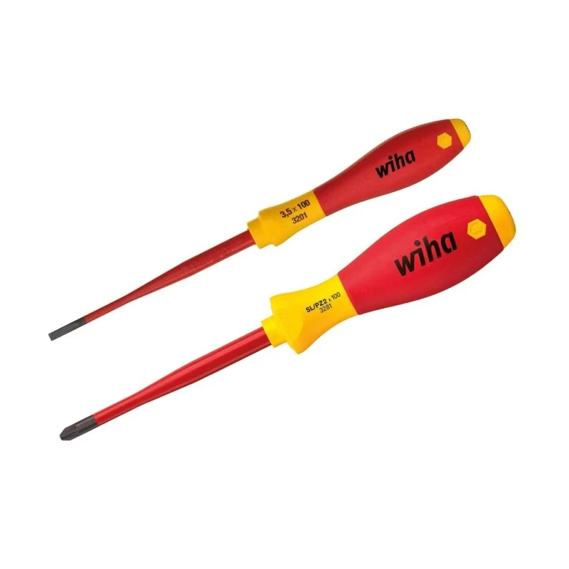 Wiha Pozidriv Slotted Insulated Screwdriver Set 2-Piece Tip Size 3.5 mm Model 36333