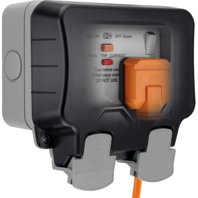 BG Electrical Storm 13A Active 2 Gang RCD Socket Polycarbonate Surface Switched IP66 Outdoor Use 230V AC 