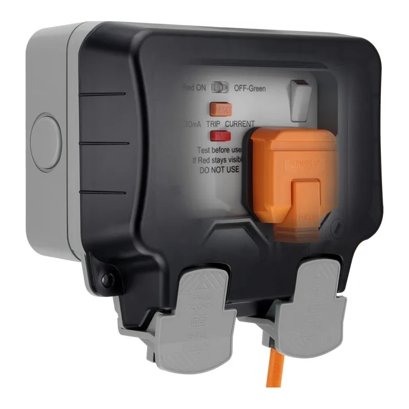 BG Electrical Storm 13A Active 2 Gang RCD Socket Polycarbonate Surface Switched IP66 Outdoor Use 230V AC 