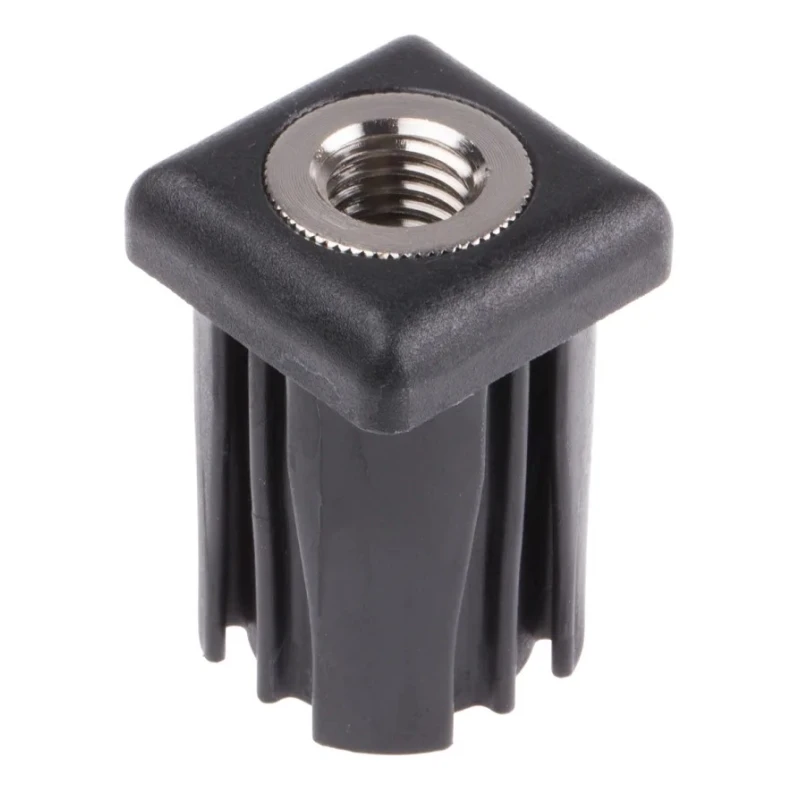 RS PRO Square Nylon Threaded Tube Insert M12, 30x30x43 mm, Brass Nickel Plated Bush, 500 kg Static Load Capacity 235-0931