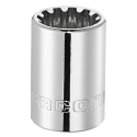 Facom 3/8 in Drive 1/2 in Spline Square Socket, Bright Chrome Finish, 27mm Overall Length J.16S