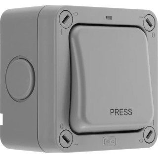 BG Electrical Grey 2 Way Push Button Light Switch 1 Gang Surface Mount IP66 Polycarbonate Storm Series WP14-02