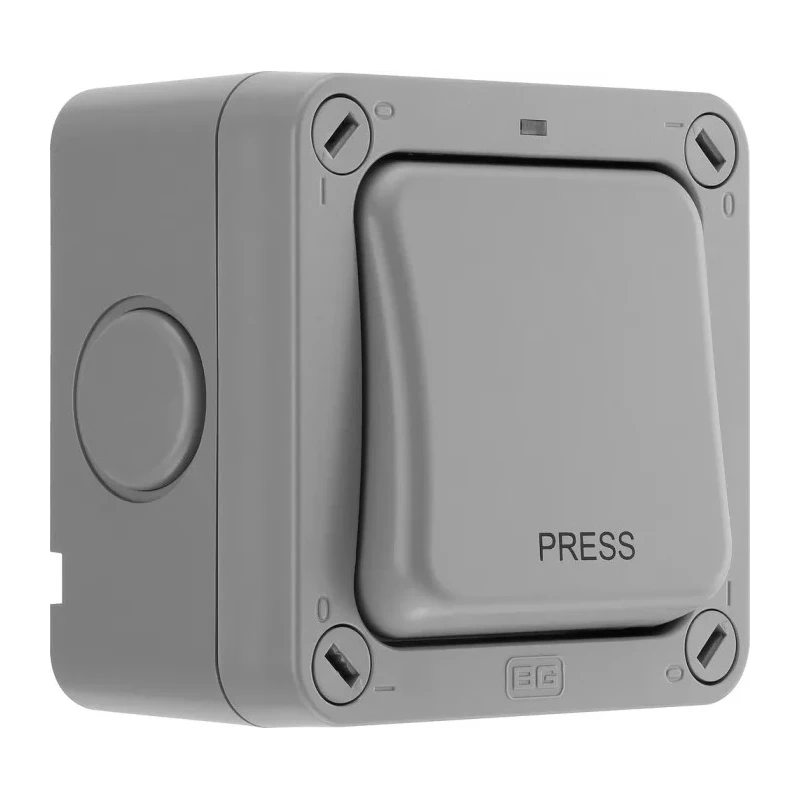 BG Electrical Grey 2 Way Push Button Light Switch 1 Gang Surface Mount IP66 Polycarbonate Storm Series WP14-02