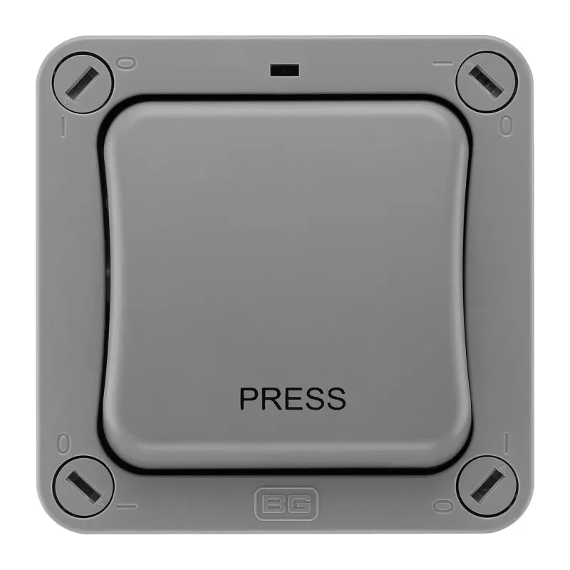BG Electrical Grey 2 Way Push Button Light Switch 1 Gang Surface Mount IP66 Polycarbonate Storm Series WP14-02