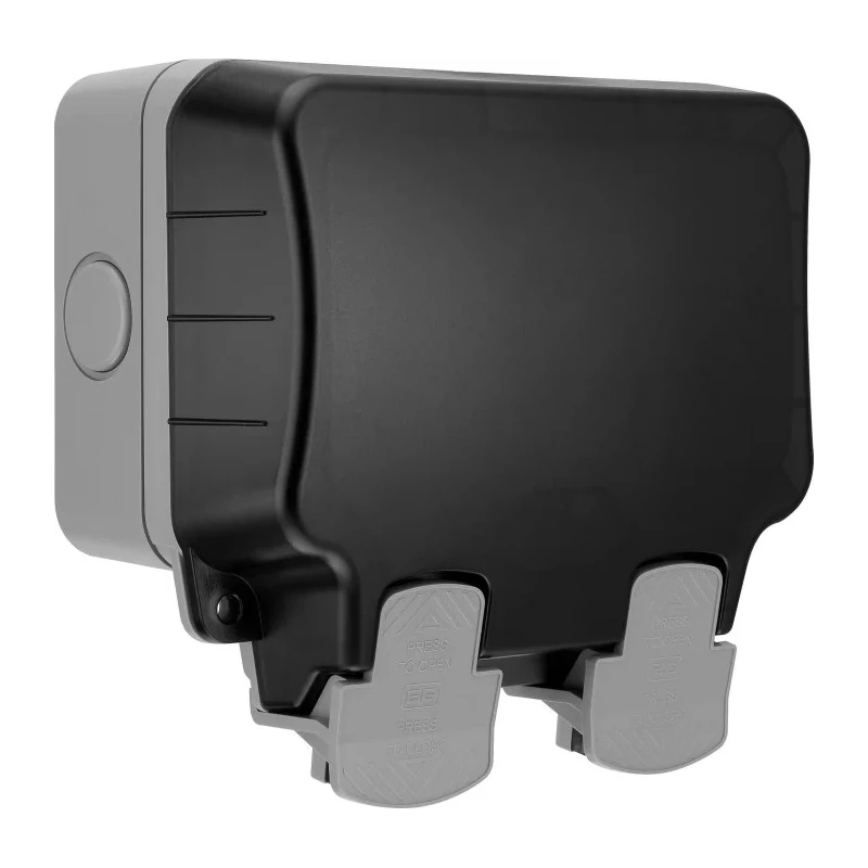 BG Electrical 13A Grey 2 Gang Outdoor Surface Mount Plug Socket Type G IP66 WP22-02