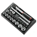 Facom 23-Piece 1/2 in 6 Point Socket Set MOD.S161-36, Chrome Vanadium Steel, Bright Chrome Finish, 3.025 kg
