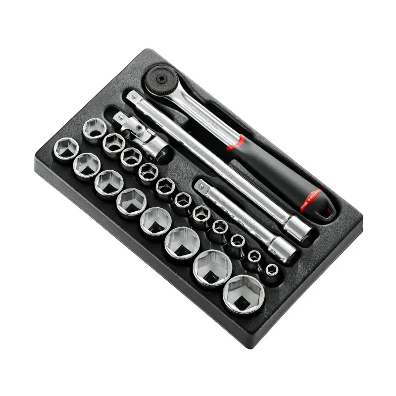 Facom 23-Piece 1/2 in 6 Point Socket Set MOD.S161-36, Chrome Vanadium Steel, Bright Chrome Finish, 3.025 kg
