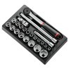 Facom 23-Piece 1/2 in 6 Point Socket Set MOD.S161-36, Chrome Vanadium Steel, Bright Chrome Finish, 3.025 kg