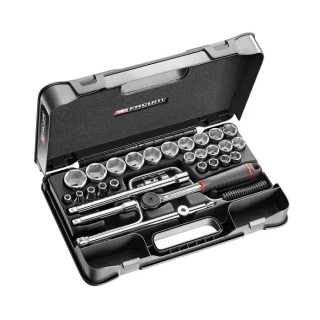 Facom 30-Piece 1/2 in Standard Socket Set Bright Chrome Chrome Vanadium Steel S.161-5P6