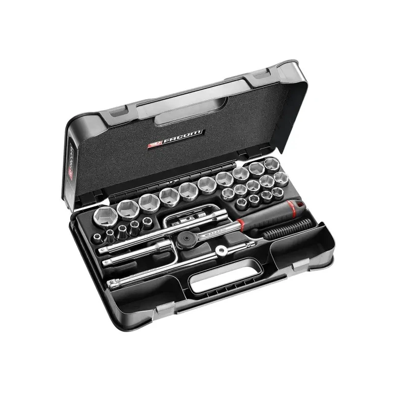 Facom 30-Piece 1/2 in Standard Socket Set Bright Chrome Chrome Vanadium Steel S.161-5P6