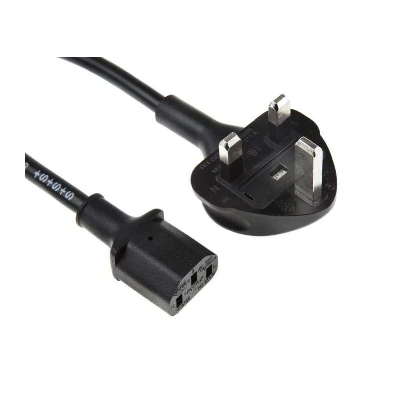 RS PRO IEC C13 to BS1363 Power Cord, 5 m Black PVC BS1363