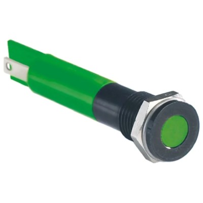 RS PRO Green Panel Mount Indicator 12V dc 20mA IP67 Flush Bezel 6mm Mount Hole 27mm Length 700-1615