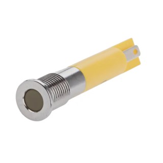 RS PRO Yellow Panel Mount Indicator, 24V DC, 20mA, Flush Silver Bezel, Solder Tab Termination, IP67 700-1687