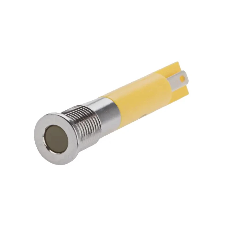 RS PRO Yellow Panel Mount Indicator, 24V DC, 20mA, Flush Silver Bezel, Solder Tab Termination, IP67 700-1687