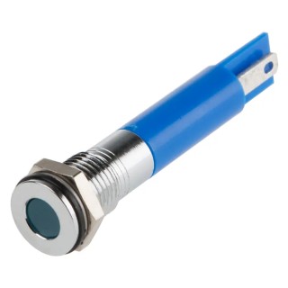 RS PRO Blue Panel Mount Indicator LED, 220V AC, 20mA, Solder Tab Termination, IP67, Flush Bezel, Model 700-1700
