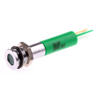 RS PRO Green Panel Mount Indicator, 220V AC, 20mA, Solder Tab Termination, IP67, Flush Bezel 700-1697