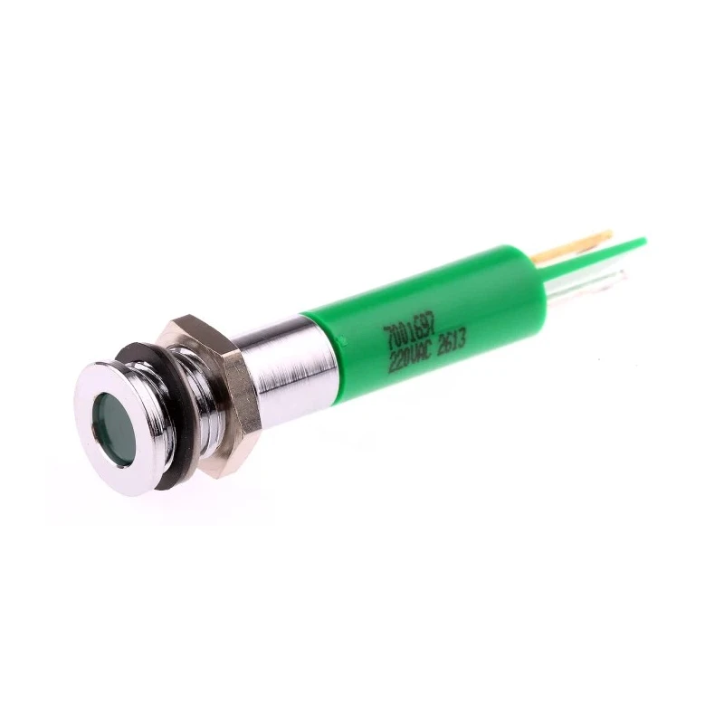 RS PRO Green Panel Mount Indicator, 220V AC, 20mA, Solder Tab Termination, IP67, Flush Bezel 700-1697