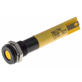 RS PRO Yellow Panel Mount Indicator 12V DC 20mA Solder Tab Termination IP67 Flush Bezel 700-1741