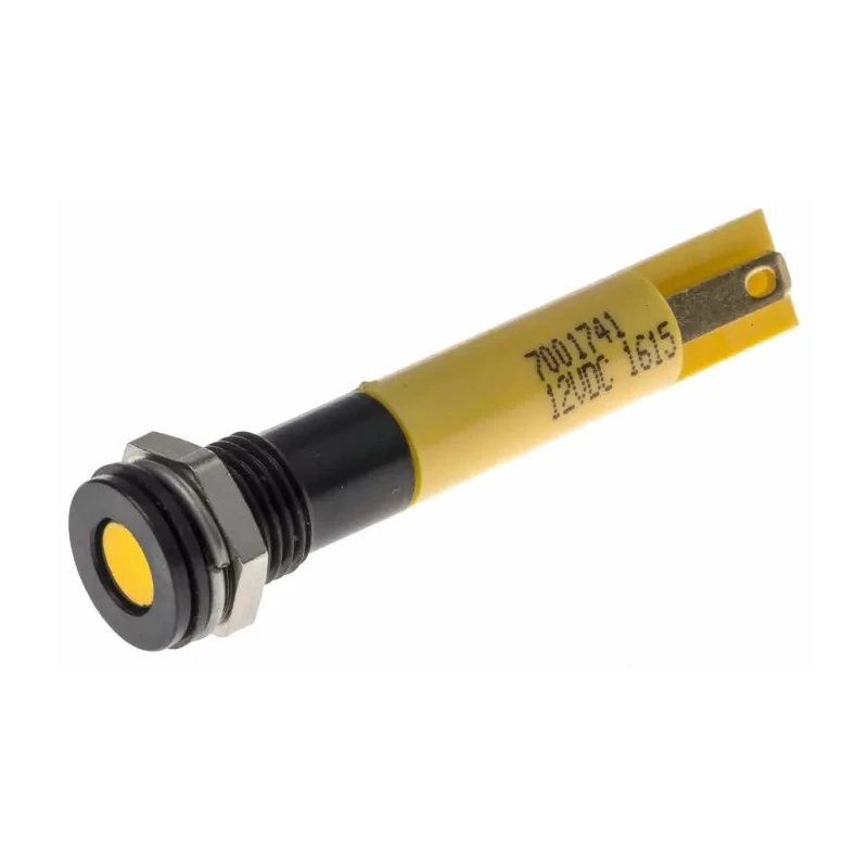 RS PRO Yellow Panel Mount Indicator 12V DC 20mA Solder Tab Termination IP67 Flush Bezel 700-1741