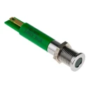 RS PRO Green Panel Mount Indicator, 24V dc, 20mA, IP67, Flush Silver Bezel, Solder Tab Termination 700-1684