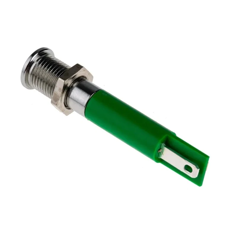 RS PRO Green Panel Mount Indicator, 24V dc, 20mA, IP67, Flush Silver Bezel, Solder Tab Termination 700-1684