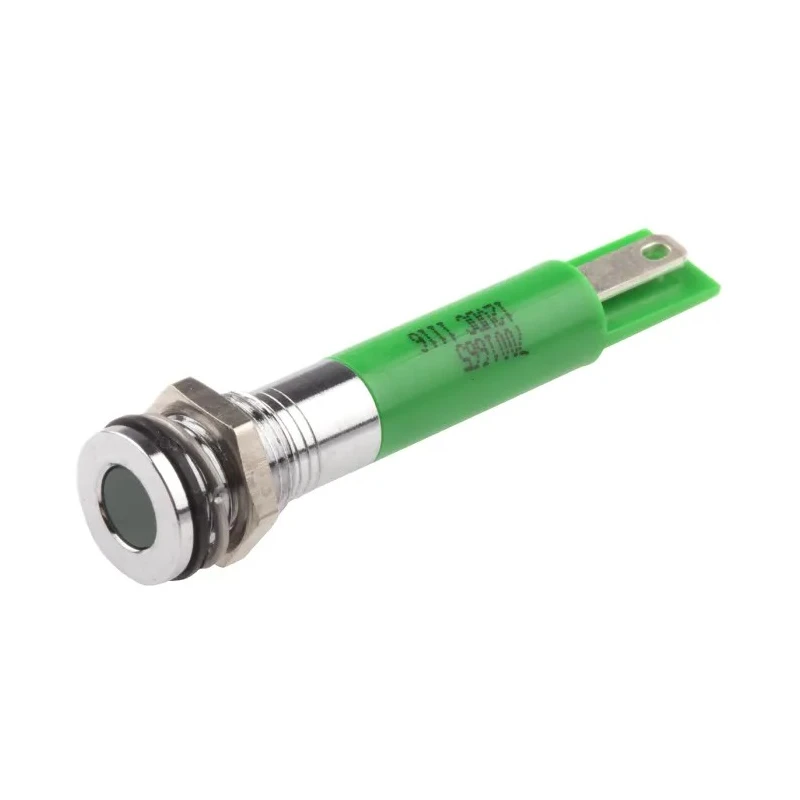 RS PRO Green Panel Mount Indicator, 12V DC, 20mA, Solder Tab Termination, IP67, Flush Bezel 700-1665