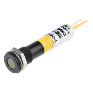 RS PRO Yellow Panel Mount Indicator 24V DC 20mA Solder Tab Termination IP67 Flush Bezel 700-1754