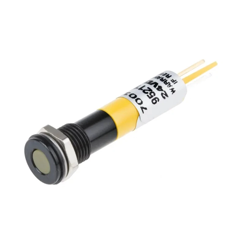 RS PRO Yellow Panel Mount Indicator 24V DC 20mA Solder Tab Termination IP67 Flush Bezel 700-1754