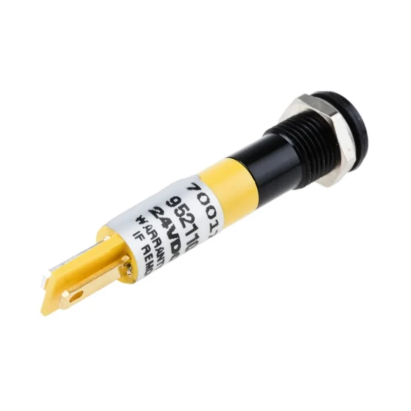 RS PRO Yellow Panel Mount Indicator 24V DC 20mA Solder Tab Termination IP67 Flush Bezel 700-1754