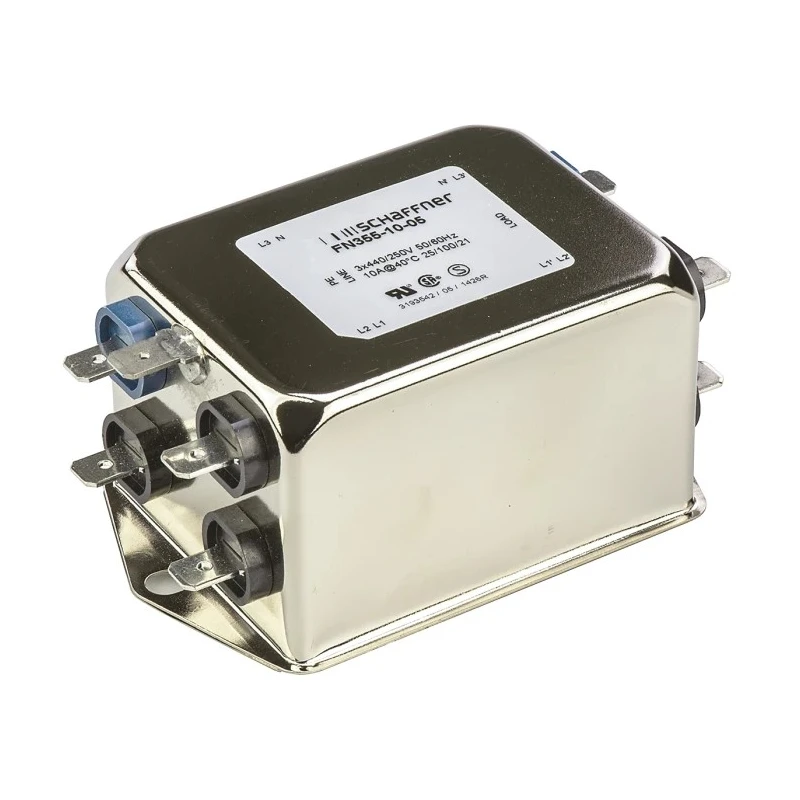Schaffner Chassis Mount EMI Filter 10A 440V AC 400Hz Fast-On 3 Phase FN355