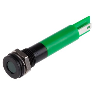 RS PRO Green Panel Mount Indicator 24V DC 20mA Solder Tab Termination IP67 Flush Bezel 700-1750