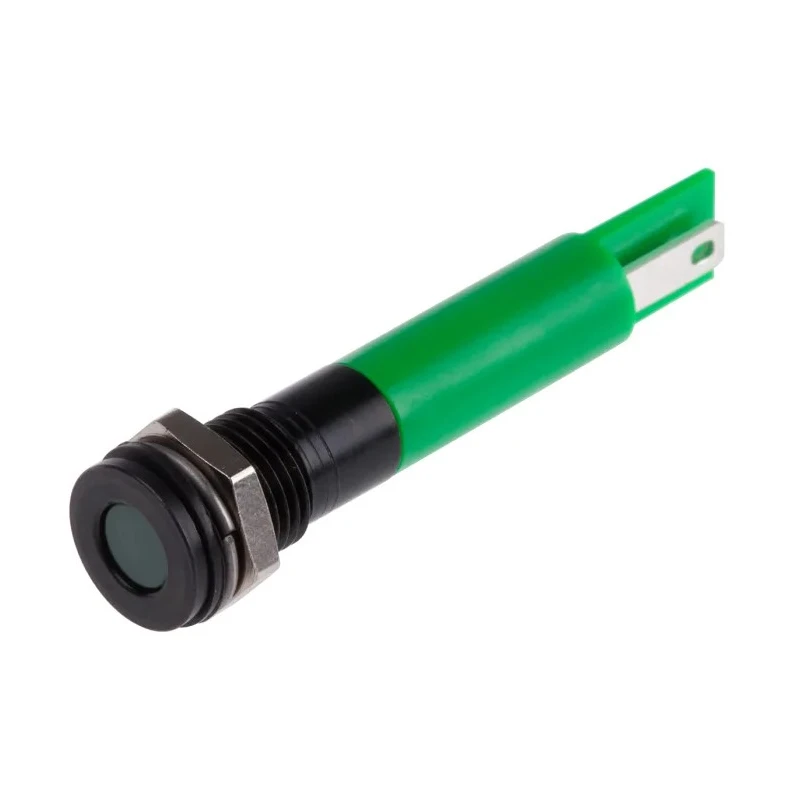 RS PRO Green Panel Mount Indicator 24V DC 20mA Solder Tab Termination IP67 Flush Bezel 700-1750