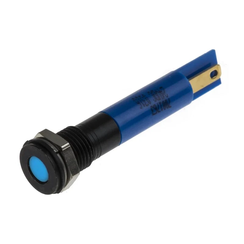 RS PRO Blue Panel Mount Indicator 24V DC 20mA Solder Tab Termination IP67 Flush Bezel 700-1763