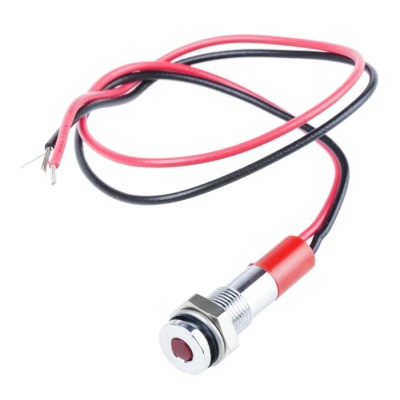 RS PRO Red Panel Mount Indicator, 12V dc, 20mA Current, Lead Wire Termination, IP67 Protection, Flush Silver Bezel 700-1805