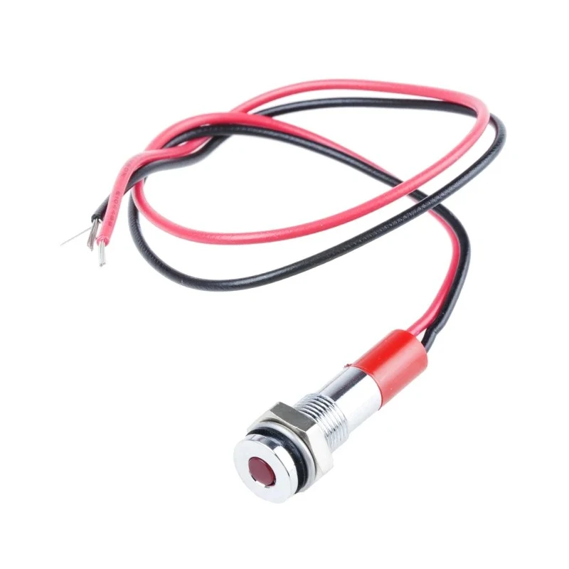 RS PRO Red Panel Mount Indicator, 12V dc, 20mA Current, Lead Wire Termination, IP67 Protection, Flush Silver Bezel 700-1805