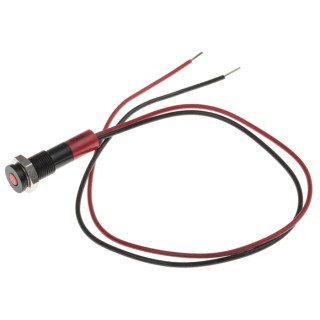 RS PRO Red Panel Mount Indicator, 24V DC, 20mA, Lead Wire Termination, IP67 Rated, Flush Bezel, 21mm Length, 6mm 700-1873