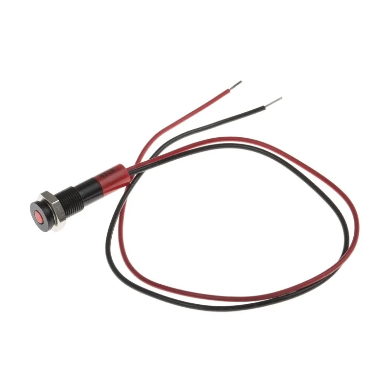 RS PRO Red Panel Mount Indicator, 24V DC, 20mA, Lead Wire Termination, IP67 Rated, Flush Bezel, 21mm Length, 6mm 700-1873