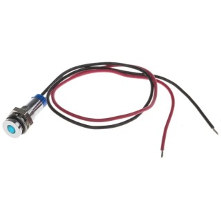 RS PRO Blue Panel Mount Indicator, 2V dc, 20mA, Lead Wire Termination, IP67, Flush Bezel, Silver Bezel 700-1808