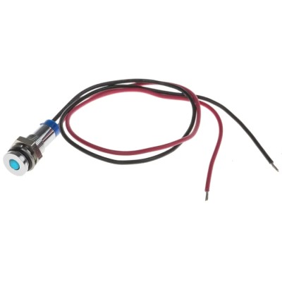 RS PRO Blue Panel Mount Indicator, 2V dc, 20mA, Lead Wire Termination, IP67, Flush Bezel, Silver Bezel 700-1808