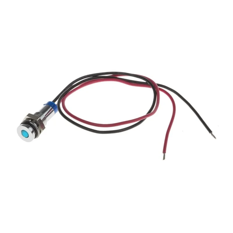 RS PRO Blue Panel Mount Indicator, 2V dc, 20mA, Lead Wire Termination, IP67, Flush Bezel, Silver Bezel 700-1808