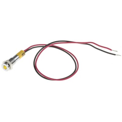 RS PRO Yellow Panel Mount Indicator 24V DC 20mA Lead Wire Termination IP67 Flush Bezel 700-1836