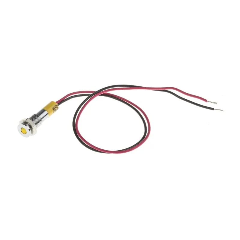 RS PRO Yellow Panel Mount Indicator 24V DC 20mA Lead Wire Termination IP67 Flush Bezel 700-1836