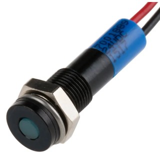 RS PRO Blue Panel Mount Indicator, 24V DC, 20mA, Lead Wire Termination, IP67, Flush Bezel 700-1889