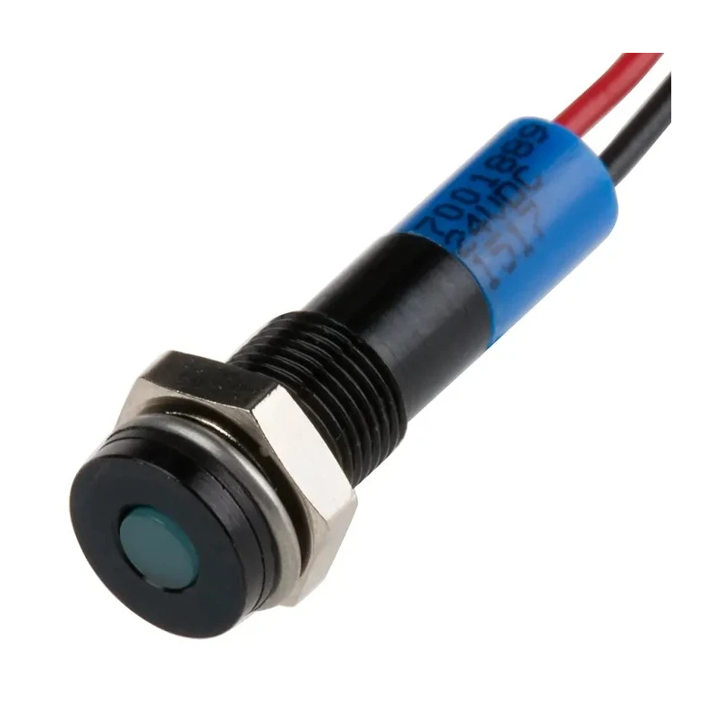 RS PRO Blue Panel Mount Indicator, 24V DC, 20mA, Lead Wire Termination, IP67, Flush Bezel 700-1889